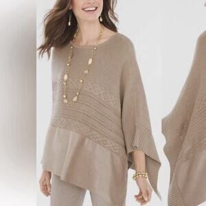 Chico s sueded trim knit poncho tan brown asymmetrical size xl.